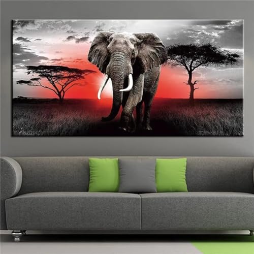 5D Diamond Painting Großes XXL 150x75cm, Diamand Painting Set Afrika Diamant Painting Bilder Elefant DIY Diamand Painting Erwachsene Stickerei Kreuzstich Kunst Malerei Kits für Zimmer deko Wohnzimmer von Shejyn