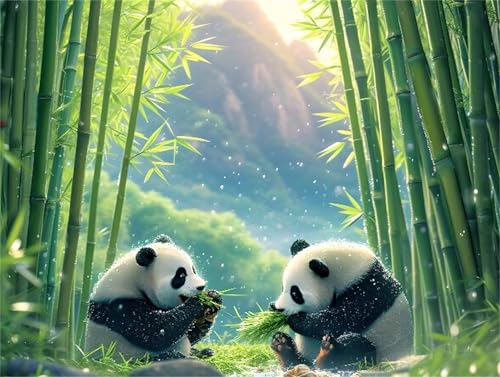 5D Diamond Painting Panda-Bambus Diamant Painting Bilder, Diamond Painting Set für Erwachsene und Kinder, DIY Voll Diamant Kunst Malerei Kristall Stickerei Set, für Wand Home Decor 150x100cm S-415 von Shejyn