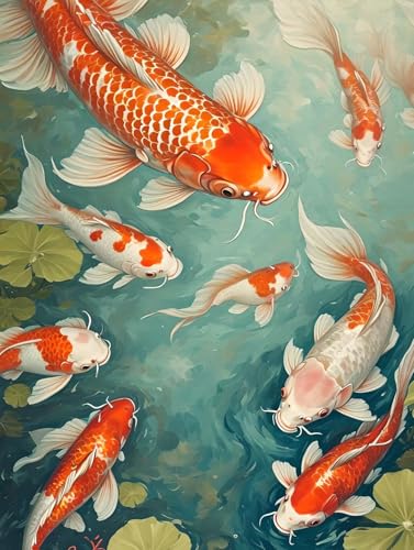 5D Diamond Painting Set für Erwachsene, Koi-Fische Vollbohrer Diamant Malerei DIY Diamond Painting Bastelset für Wohnzimmer Wanddeko, Stickerei Set Kreuzstich Kunst Malerei 20x30cm L-130 von Shejyn