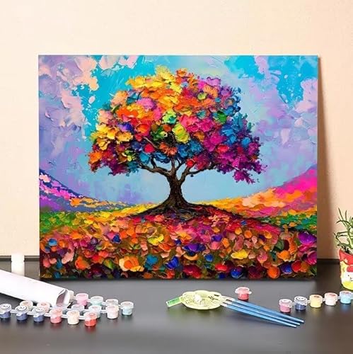 Baum Malen Nach Zahlen, Malen Nach Zahlen Erwachsene Blumen in Clustern, DIY Handgemalt Ölgemälde Kit für Anfänger und Kinder, Mit Pinsels und Acrylfarbe Als Geschenke, Ohne Rahmen 25x35 cm L-599 von Shejyn