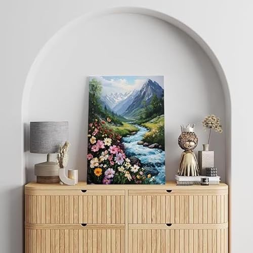 Berge und Flüsse Malen Nach Zahlen, Malen Nach Zahlen Erwachsene Flüsse, DIY Handgemalt Ölgemälde Kit für Anfänger und Kinder, Mit Pinsels und Acrylfarbe Als Geschenke, Ohne Rahmen 90x120 cm L-569 von Shejyn