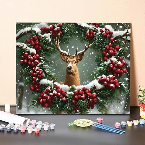 Blumengirlande Malen Nach Zahlen, Malen Nach Zahlen Erwachsene Hirsch, DIY Handgemalt Ölgemälde Kit für Anfänger und Kinder, Mit Pinsels und Acrylfarbe Als Geschenke, Ohne Rahmen 40x50 cm L-284 von Shejyn