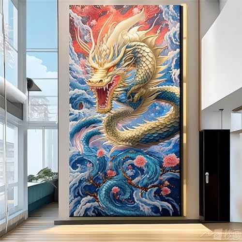 Diamond Painting 100x55cm, DIY 5D Drachen Diamant Painting Bilder Erwachsene mit Eckige Full Drill Farbe Diamond Painting Zubehör, Basteln Erwachsene Paintings Set für Home Wall Decor Geschenke von Shejyn