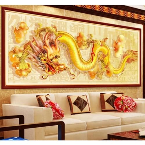 Diamond Painting 120x50cm, DIY 5D chinesischer Drache Diamant Painting Bilder Erwachsene mit Eckige Full Drill Gelb Diamond Painting Zubehör, Basteln Erwachsene Paintings für Home Wall Decor Geschenke von Shejyn