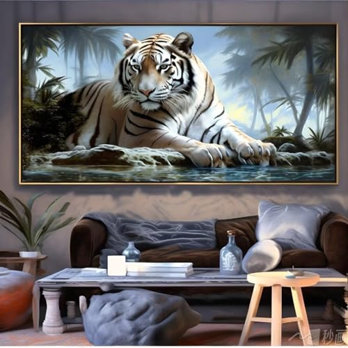 Diamond Painting 120x60cm, DIY 5D Weißer Tiger Diamant Painting Bilder Erwachsene mit Eckige Full Drill Tier Diamond Painting Zubehör, Basteln Erwachsene Paintings Set für Home Wall Decor Geschenke von Shejyn