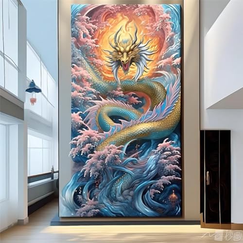 Diamond Painting 150x75cm, DIY 5D Drachen Diamant Painting Bilder Erwachsene mit Eckige Full Drill sprühen Diamond Painting Zubehör, Basteln Erwachsene Paintings Set für Home Wall Decor Geschenke von Shejyn