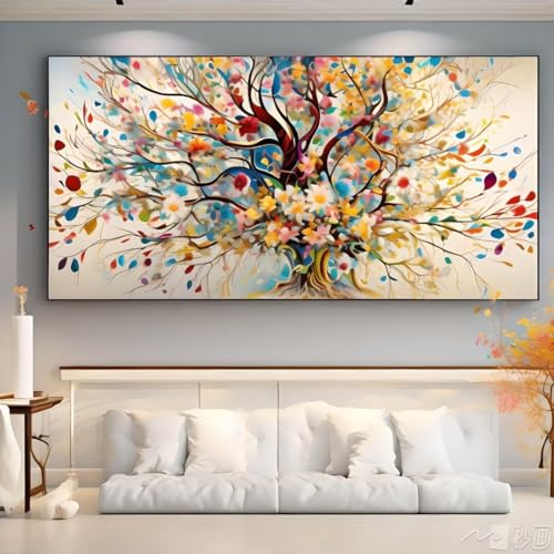 Diamond Painting 70x40cm, DIY 5D Lebensbaum Diamant Painting Bilder Erwachsene mit Runden Full Drill Farbe Diamond Painting Zubehör, Basteln Erwachsene Paintings Set für Home Wall Decor Geschenke von Shejyn