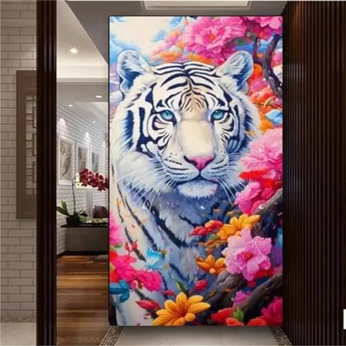 Diamond Painting Erwachsene Groß xxl 70x40cm, DIY 5D Tier Diamant Painting Bilder Weißer Tiger Diamond Art Painting, Kreuzstich Stickerei Malerei Kits for Wall Art Home Decor oder Mädchen Geschenke von Shejyn