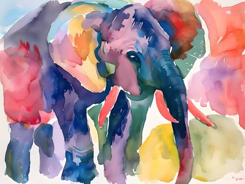 Malen Nach Zahlen Abstrakt Elefant Malen nach Zahlen Erwachsene, DIY kinder Öl Leinwand Gemälde Set für Anfänger,bringen Mit 3-Pinseln und Senior Acrylfarben Malen,(Ohne Rahmen) Home Deko 60x80cm q-33 von Shejyn