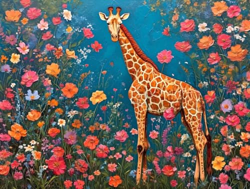 Malen Nach Zahlen Blume Giraffe Malen nach Zahlen Erwachsene, DIY kinder Öl Leinwand Gemälde Set für Anfänger, bringen Mit 3-Pinseln und Senior Acrylfarben Malen,(Ohne Rahmen) Home Deko 80x100cm q-190 von Shejyn