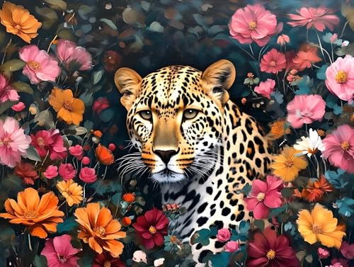 Malen Nach Zahlen Blumen Leopard Malen nach Zahlen Erwachsene, DIY kinder Öl Leinwand Gemälde Set für Anfänger, bringen Mit 3-Pinseln und Senior Acrylfarben Malen,(Ohne Rahmen) Home Deko 40x50cm q-192 von Shejyn