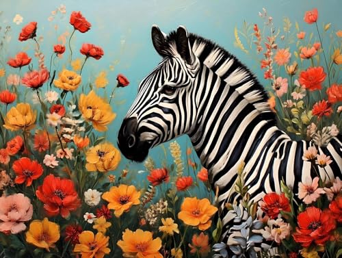 Malen Nach Zahlen Blumen Zebra Malen nach Zahlen Erwachsene, DIY kinder Öl Leinwand Gemälde Set für Anfänger, bringen Mit 3-Pinseln und Senior Acrylfarben Malen, (Ohne Rahmen) Home Deko 20x30cm q-191 von Shejyn