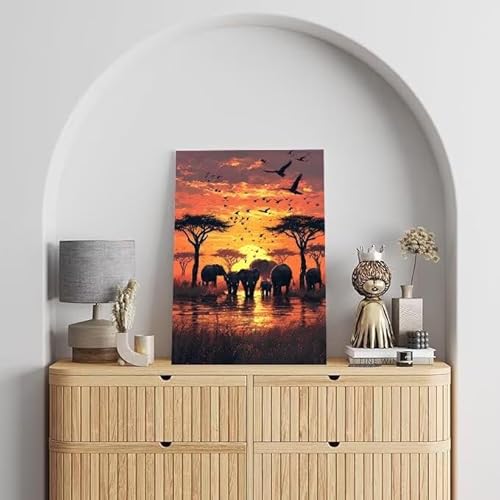 Malen Nach Zahlen Erwachsene Afrika, DIY Handgemalt Ölgemälde Gemälde Kits, Leinwand Bilder Elefant, für Kinder und Anfänger, paint by numbers Wandbilder Wohnzimmer, Ohne Rahmen 80x110 cm L-141 von Shejyn