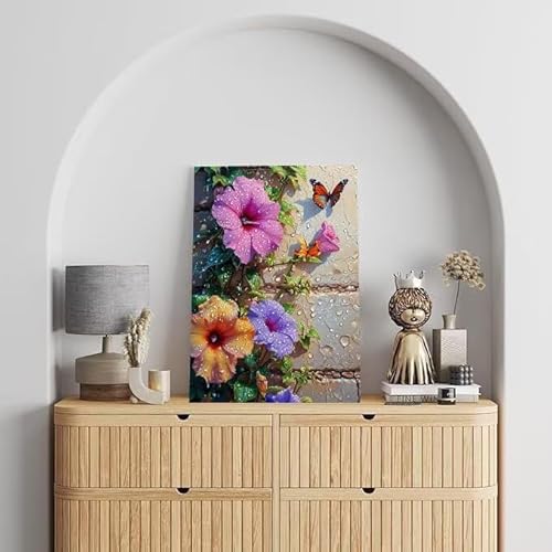 Malen Nach Zahlen Erwachsene Blume, DIY Handgemalt Ölgemälde Gemälde Kits, Leinwand Bilder Schmetterling, für Kinder und Anfänger, paint by numbers Wandbilder Wohnzimmer, Ohne Rahmen 100x130 cm L-242 von Shejyn