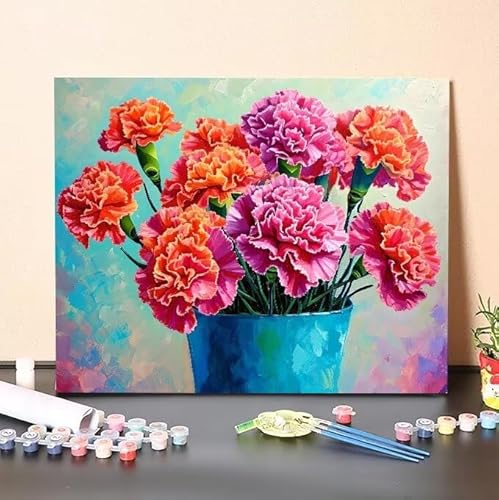 Malen Nach Zahlen Erwachsene Blumenstrauß, DIY Handgemalt Ölgemälde Gemälde Kits, Leinwand Bilder Nelken, für Kinder und Anfänger, paint by numbers Wandbilder Wohnzimmer, Ohne Rahmen 100x130 cm L-297 von Shejyn