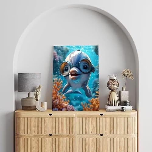 Malen Nach Zahlen Erwachsene Delphin, DIY Handgemalt Ölgemälde Gemälde Kits, Leinwand Bilder Cartoon, für Kinder und Anfänger, paint by numbers Wandbilder Wohnzimmer, Ohne Rahmen 30x40 cm L-183 von Shejyn