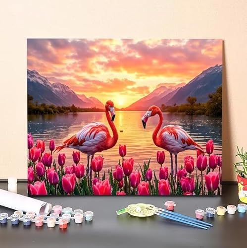 Malen Nach Zahlen Erwachsene Flamingo, DIY Handgemalt Ölgemälde Gemälde Kits, Leinwand Bilder Tulpen, für Kinder und Anfänger, paint by numbers Wandbilder Wohnzimmer, Ohne Rahmen 80x110 cm L-307 von Shejyn