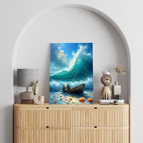 Malen Nach Zahlen Erwachsene Meereswelle, DIY Handgemalt Ölgemälde Gemälde Kits, Leinwand Bilder Schiff, für Kinder und Anfänger, paint by numbers Wandbilder Wohnzimmer, Ohne Rahmen 30x40 cm L-170 von Shejyn