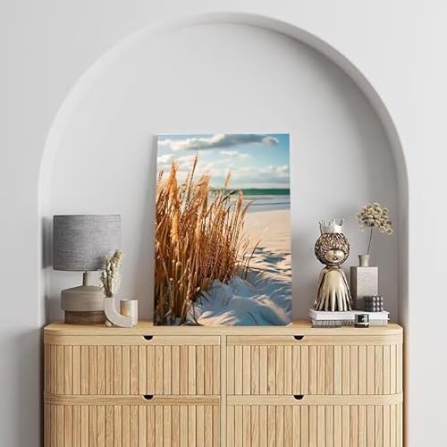 Malen Nach Zahlen Erwachsene Sandstrand, DIY Handgemalt Ölgemälde Gemälde Kits, Leinwand Bilder Schilf, für Kinder und Anfänger, paint by numbers Wandbilder Wohnzimmer, Ohne Rahmen 20x30 cm L-563 von Shejyn