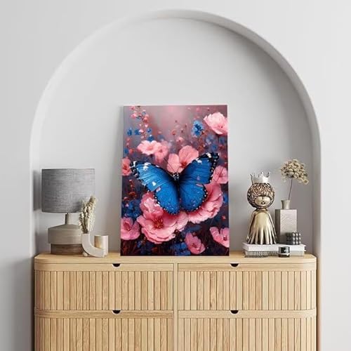 Malen Nach Zahlen Erwachsene Schmetterling, DIY Handgemalt Ölgemälde Gemälde Kits, Leinwand Bilder Blume, für Kinder und Anfänger, paint by numbers Wandbilder Wohnzimmer, Ohne Rahmen 80x110 cm L-215 von Shejyn