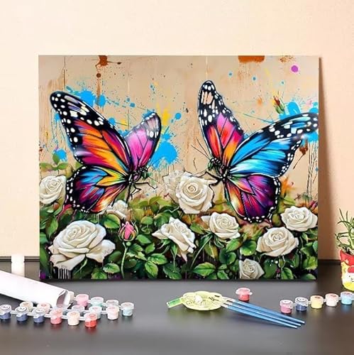 Malen Nach Zahlen Erwachsene Schmetterling, DIY Handgemalt Ölgemälde Gemälde Kits, Leinwand Bilder Rose, für Kinder und Anfänger, paint by numbers Wandbilder Wohnzimmer, Ohne Rahmen 100x130 cm L-216 von Shejyn