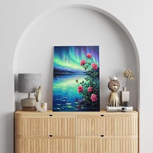 Malen Nach Zahlen Erwachsene See, DIY Handgemalt Ölgemälde Gemälde Kits, Leinwand Bilder Aurora, für Kinder und Anfänger, paint by numbers Wandbilder Wohnzimmer, Ohne Rahmen 80x110 cm L-210 von Shejyn