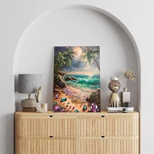 Malen Nach Zahlen Erwachsene Strand, DIY Handgemalt Ölgemälde Gemälde Kits, Leinwand Bilder Edelstein, für Kinder und Anfänger, paint by numbers Wandbilder Wohnzimmer, Ohne Rahmen 100x130 cm L-173 von Shejyn