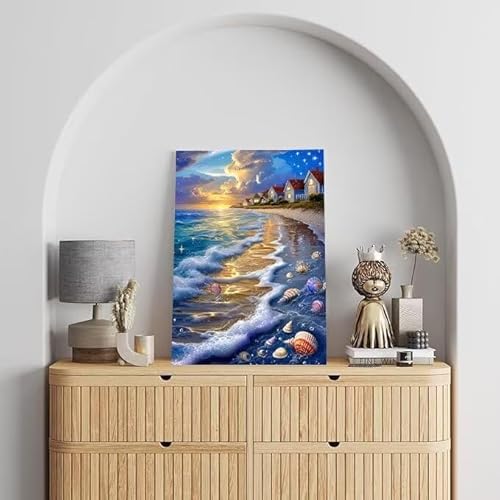 Malen Nach Zahlen Erwachsene Strand, DIY Handgemalt Ölgemälde Gemälde Kits, Leinwand Bilder Schale, für Kinder und Anfänger, paint by numbers Wandbilder Wohnzimmer, Ohne Rahmen 20x30 cm L-174 von Shejyn