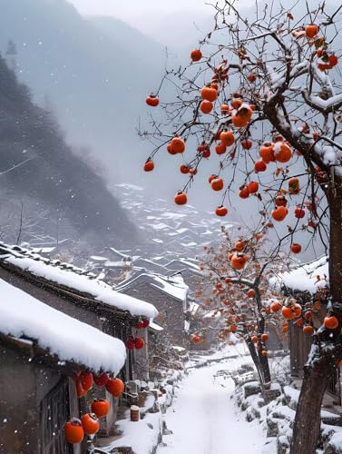 Malen Nach Zahlen Persimmon Schnee Malen nach Zahlen Erwachsene, kinder Öl Leinwand Gemälde Set für Anfänger, bringen Mit 3-Pinseln und Senior Acrylfarben Malen, (Ohne Rahmen) Home Deko 40x50cm q-874 von Shejyn