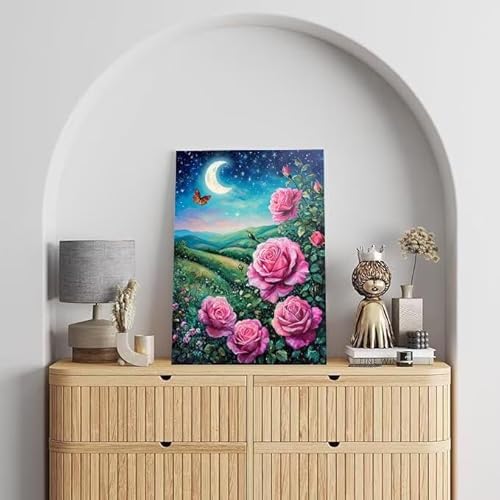 Mond Malen Nach Zahlen, Malen Nach Zahlen Erwachsene Rose, DIY Handgemalt Ölgemälde Kit für Anfänger und Kinder, Mit Pinsels und Acrylfarbe Als Geschenke und Heimdekoration, Ohne Rahmen 25x35 cm L684 von Shejyn