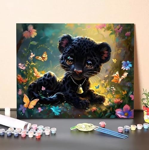 Shejyn Blume Malen Nach Zahlen, Malen Nach Zahlen Erwachsene Leopard, DIY Handgemalt Ölgemälde Kit für Anfänger und Kinder, Mit Pinsels und Acrylfarbe Als Geschenke, Ohne Rahmen 40x50 cm L-224 von Shejyn