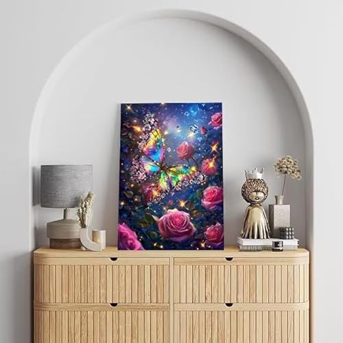 Shejyn Blume Malen Nach Zahlen, Malen Nach Zahlen Erwachsene Schmetterling, DIY Handgemalt Ölgemälde Kit für Anfänger und Kinder, Mit Pinsels und Acrylfarbe Als Geschenke, Ohne Rahmen 90x120 cm L-243 von Shejyn