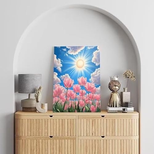 Shejyn Blume Malen Nach Zahlen, Malen Nach Zahlen Erwachsene blauer Himmel, DIY Handgemalt Ölgemälde Kit für Anfänger und Kinder, Mit Pinsels und Acrylfarbe Als Geschenke, Ohne Rahmen 25x35 cm L-250 von Shejyn