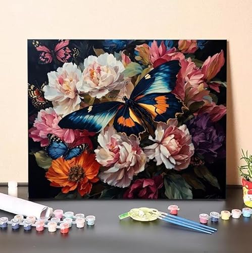 Shejyn Blumen und Pflanzen Malen Nach Zahlen, Malen Nach Zahlen Erwachsene Schmetterling, DIY Handgemalt Ölgemälde Kit für Anfänger und Kinder, Mit Pinsels und Acrylfarbe, Ohne Rahmen 40x50 cm L-289 von Shejyn