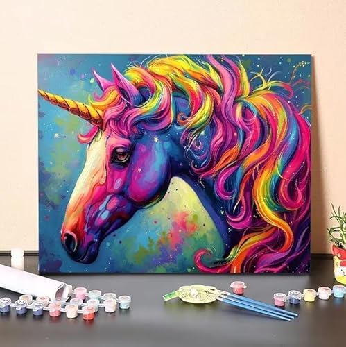 Shejyn Einhorn Malen Nach Zahlen, Malen Nach Zahlen Erwachsene Farbe, DIY Handgemalt Ölgemälde Kit für Anfänger und Kinder, Mit Pinsels und Acrylfarbe Als Geschenke, Ohne Rahmen 25x35 cm L-132 von Shejyn