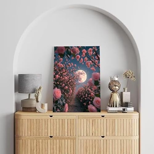 Shejyn Malen Nach Zahlen Erwachsene Blume, DIY Handgemalt Ölgemälde Gemälde Kits, Leinwand Bilder Mond, für Kinder und Anfänger, paint by numbers Wandbilder Wohnzimmer, Ohne Rahmen 30x40 cm L-265 von Shejyn