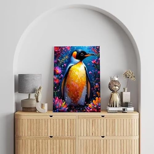 Shejyn Malen Nach Zahlen Erwachsene Blume, DIY Handgemalt Ölgemälde Gemälde Kits, Leinwand Bilder Pinguin, für Kinder und Anfänger, paint by numbers Wandbilder Wohnzimmer, Ohne Rahmen 80x110 cm L-261 von Shejyn