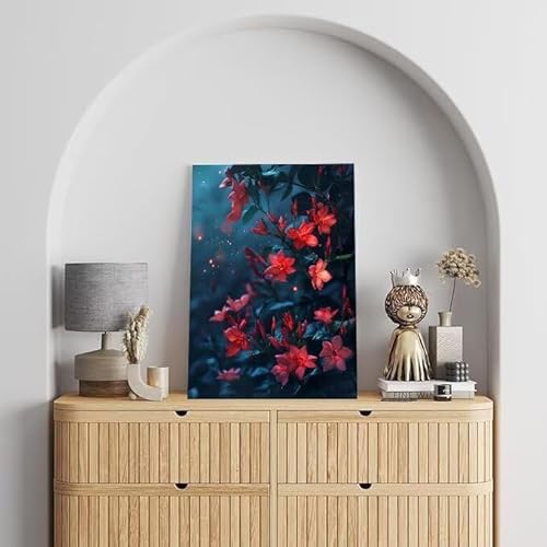 Shejyn Malen Nach Zahlen Erwachsene Blume, DIY Handgemalt Ölgemälde Gemälde Kits, Leinwand Bilder rot, für Kinder und Anfänger, paint by numbers Wandbilder Wohnzimmer, Ohne Rahmen 80x110 cm L-240 von Shejyn