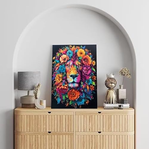 Shejyn Malen Nach Zahlen Erwachsene Blumen und Pflanzen, DIY Handgemalt Ölgemälde Gemälde Kits, Leinwand Bilder Löwe, für Kinder und Anfänger, paint by numbers, Ohne Rahmen 80x110 cm L-294 von Shejyn