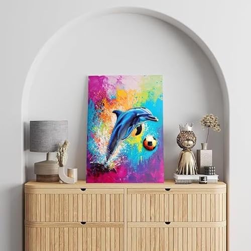 Shejyn Malen Nach Zahlen Erwachsene Delphin, DIY Handgemalt Ölgemälde Gemälde Kits, Leinwand Bilder Ball, für Kinder und Anfänger, paint by numbers Wandbilder Wohnzimmer, Ohne Rahmen 100x130 cm L-182 von Shejyn