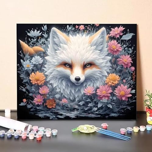 Shejyn Malen Nach Zahlen Erwachsene Fuchs, DIY Handgemalt Ölgemälde Gemälde Kits, Leinwand Bilder Blume, für Kinder und Anfänger, paint by numbers Wandbilder Wohnzimmer, Ohne Rahmen 100x130 cm L-203 von Shejyn