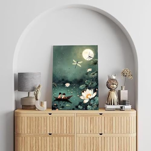 Shejyn Malen Nach Zahlen Erwachsene Lotus, DIY Handgemalt Ölgemälde Gemälde Kits, Leinwand Bilder Mond, für Kinder und Anfänger, paint by numbers Wandbilder Wohnzimmer, Ohne Rahmen 20x30 cm L-195 von Shejyn