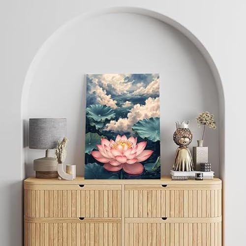 Shejyn Malen Nach Zahlen Erwachsene Lotus, DIY Handgemalt Ölgemälde Gemälde Kits, Leinwand Bilder Wolke, für Kinder und Anfänger, paint by numbers Wandbilder Wohnzimmer, Ohne Rahmen 80x110 cm L-196 von Shejyn