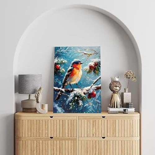 Shejyn Malen Nach Zahlen Erwachsene Vogel, DIY Handgemalt Ölgemälde Gemälde Kits, Leinwand Bilder Winter, für Kinder und Anfänger, paint by numbers Wandbilder Wohnzimmer, Ohne Rahmen 80x110 cm L-486 von Shejyn