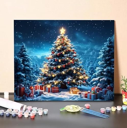 Shejyn Malen Nach Zahlen Erwachsene Weihnachtsbaum, DIY Handgemalt Ölgemälde Gemälde Kits, Leinwand Bilder Landschaft, für Kinder und Anfänger, paint by numbers, Ohne Rahmen 100x130 cm L-589 von Shejyn