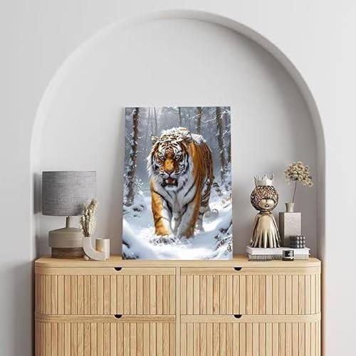 Shejyn Malen Nach Zahlen Erwachsene Winter, DIY Handgemalt Ölgemälde Gemälde Kits, Leinwand Bilder Tiger, für Kinder und Anfänger, paint by numbers Wandbilder Wohnzimmer, Ohne Rahmen 100x130 cm L-126 von Shejyn