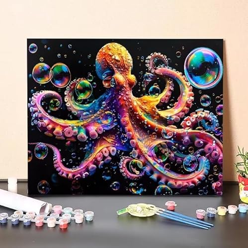 Shejyn Oktopus Malen Nach Zahlen, Malen Nach Zahlen Erwachsene Blase, DIY Handgemalt Ölgemälde Kit für Anfänger und Kinder, Mit Pinsels und Acrylfarbe Als Geschenke, Ohne Rahmen 90x120 cm L-690 von Shejyn