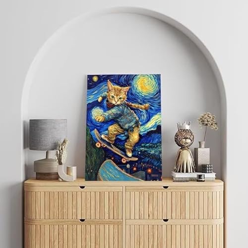 Shejyn van gogh Malen Nach Zahlen, Malen Nach Zahlen Erwachsene Katze, DIY Handgemalt Ölgemälde Kit für Anfänger und Kinder, Mit Pinsels und Acrylfarbe Als Geschenke, Ohne Rahmen 25x35 cm L-137 von Shejyn