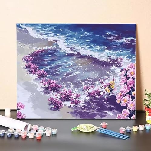 Strand Malen Nach Zahlen, Malen Nach Zahlen Erwachsene Blume, DIY Handgemalt Ölgemälde Kit für Anfänger und Kinder, Mit Pinsels und Acrylfarbe Als Geschenke, Ohne Rahmen 25x35 cm L-176 von Shejyn