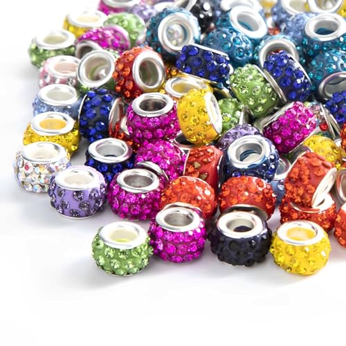 Shemboli 50 Stück große Lochperlen, Strass, europäische Perlen, Kristall-Charm-Perlen, Abstandshalter, Strassperlen für Stifte, Schmuckherstellung, Zubehör, DIY, Handwerk, Armband (Mix, 12 mm) von Shemboli